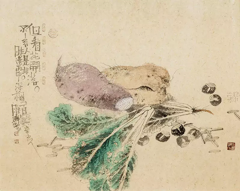一块地瓜和二棵青菜题字但看花开落连胜群