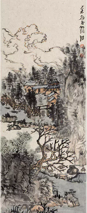 竖版山水有房屋来自北京宋庄