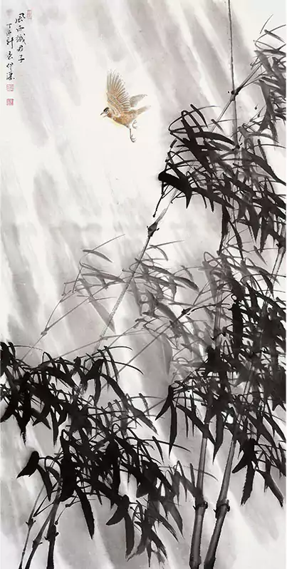 竹子竖版国画来自宋庄 北京