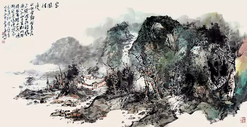 山水画 山中有个寺院