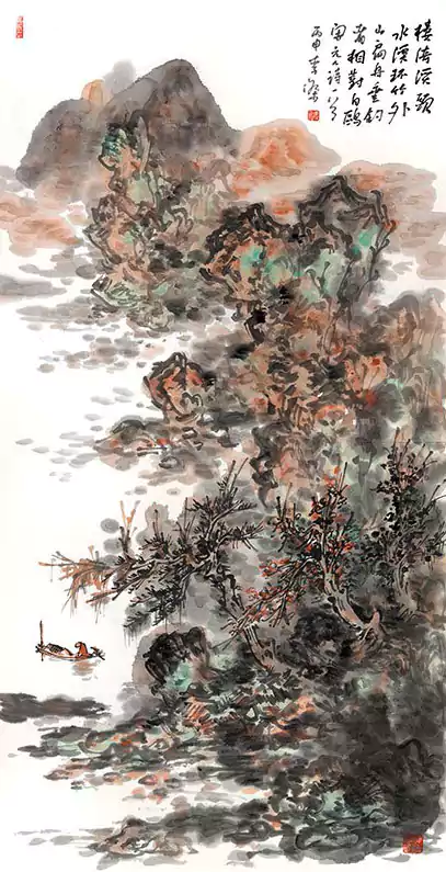 山水画 江里有小船