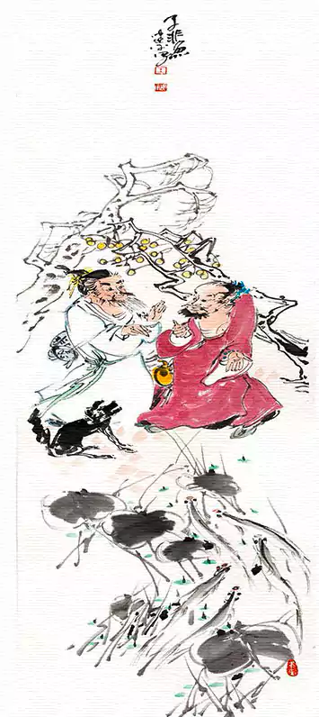 竖版国画 两位仙人