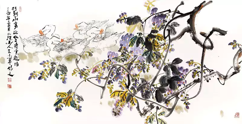 野藤花与鹅 国画