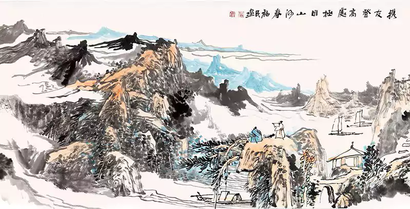 山水 国画 小舟