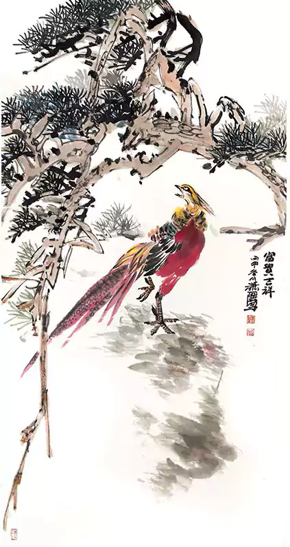 国画 松树 鸟