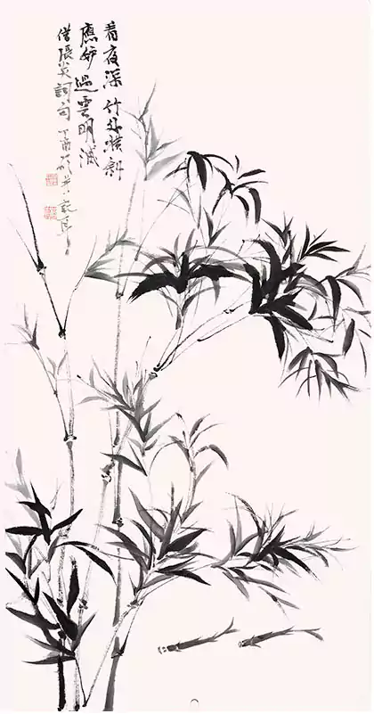 国画 翠竹下的小鱼