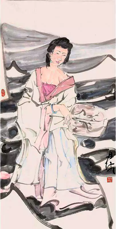 风韵犹存的汉服女子 国画