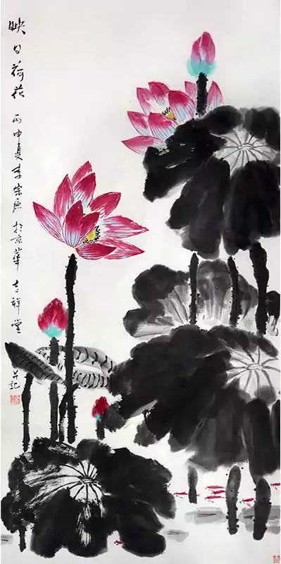 映日荷花国画写意
