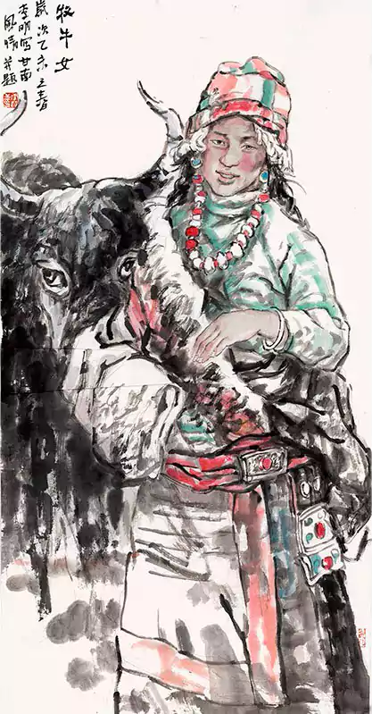 牧牛女 国画
