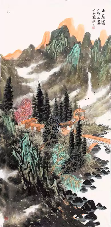 山水 松树 河流 国画