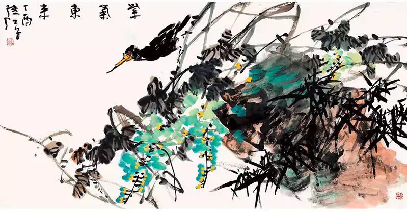 绿色植物 竹子 鸟 国画