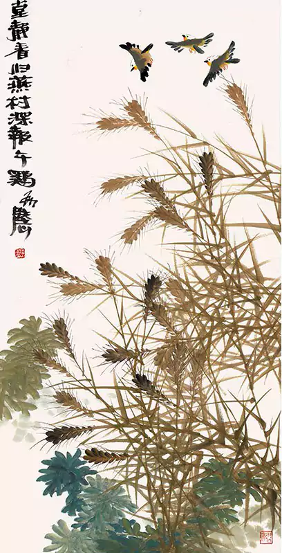黄色麦穗国画