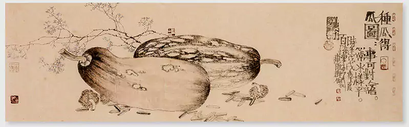 种瓜得瓜图 国画连