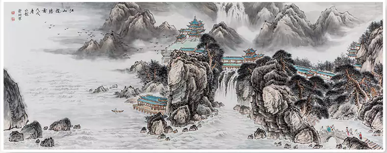 山水画中有亭台楼阁