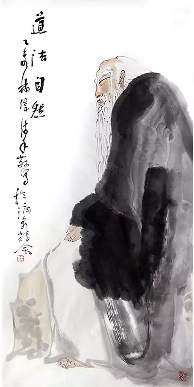 道法自然 老子画像 大写意 国画