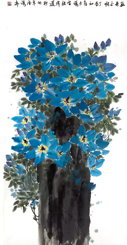 蓝色的花 国画