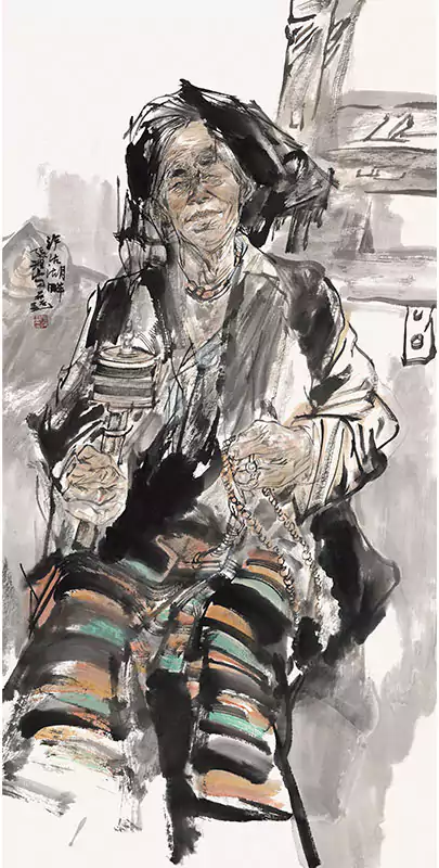 少数民族老妇人 国画