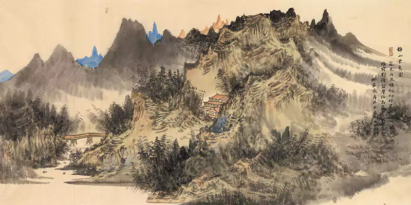 山水画 有蓝色山 国画，来自北京宋庄