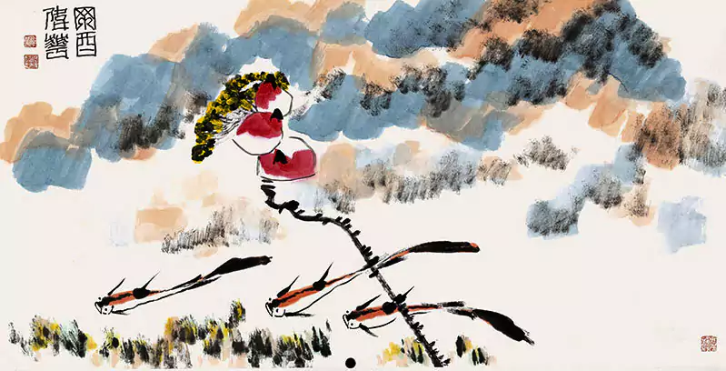 抽象花鱼 红色点缀 国画 来自宋庄