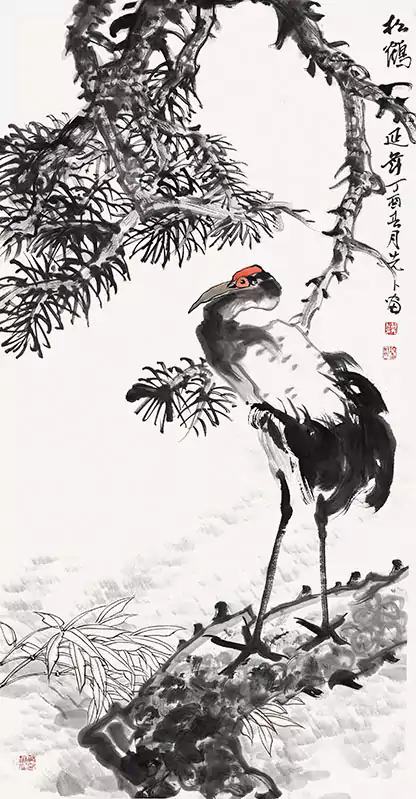 仙鹤松树 国画 宋庄