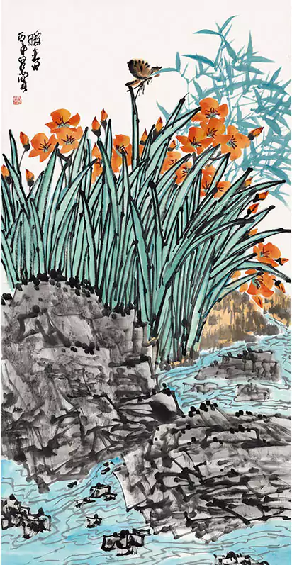 暖春 是一束很美丽的花 还有蜂 国画