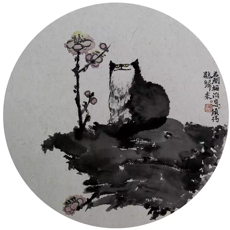 石头 猫 国画