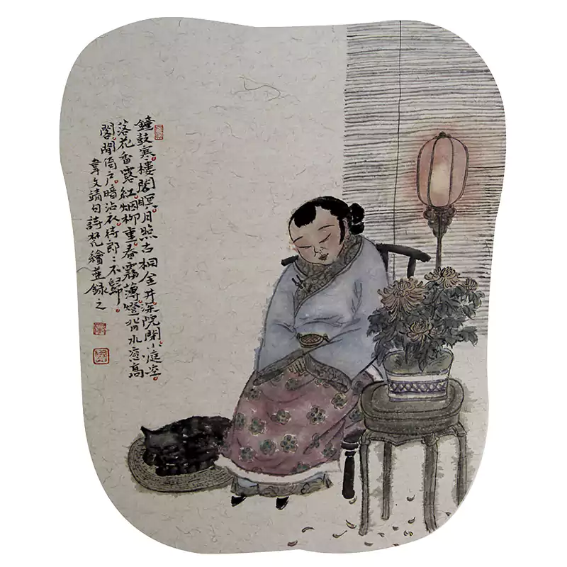 女人 猫 国画
