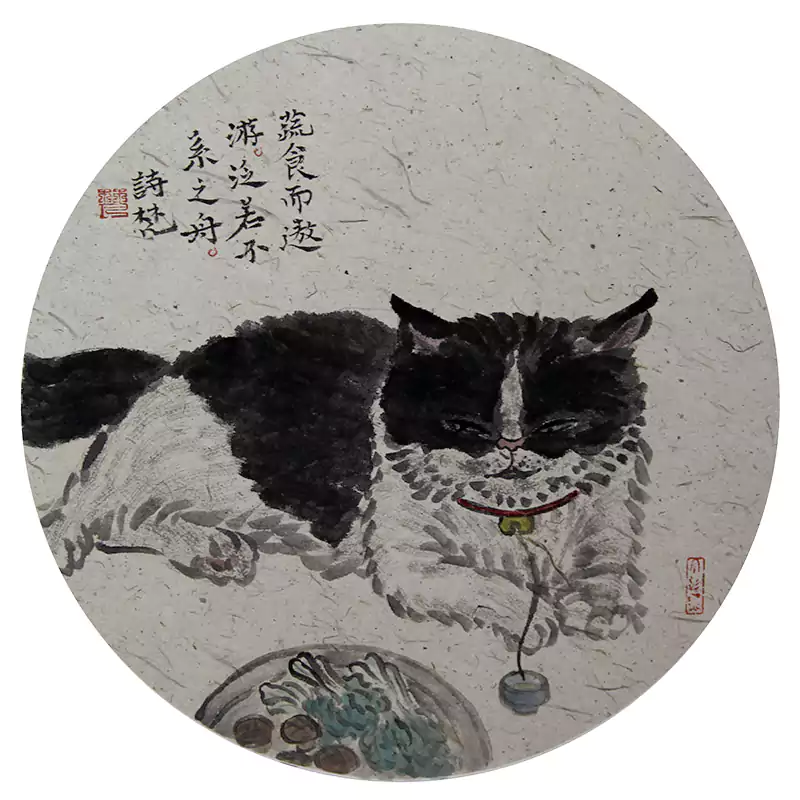 国画 圆形 猫