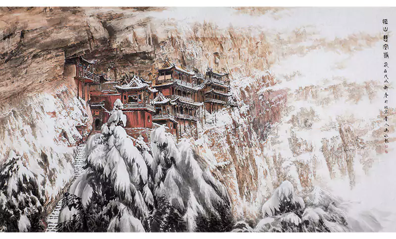 山林 古庙 国画