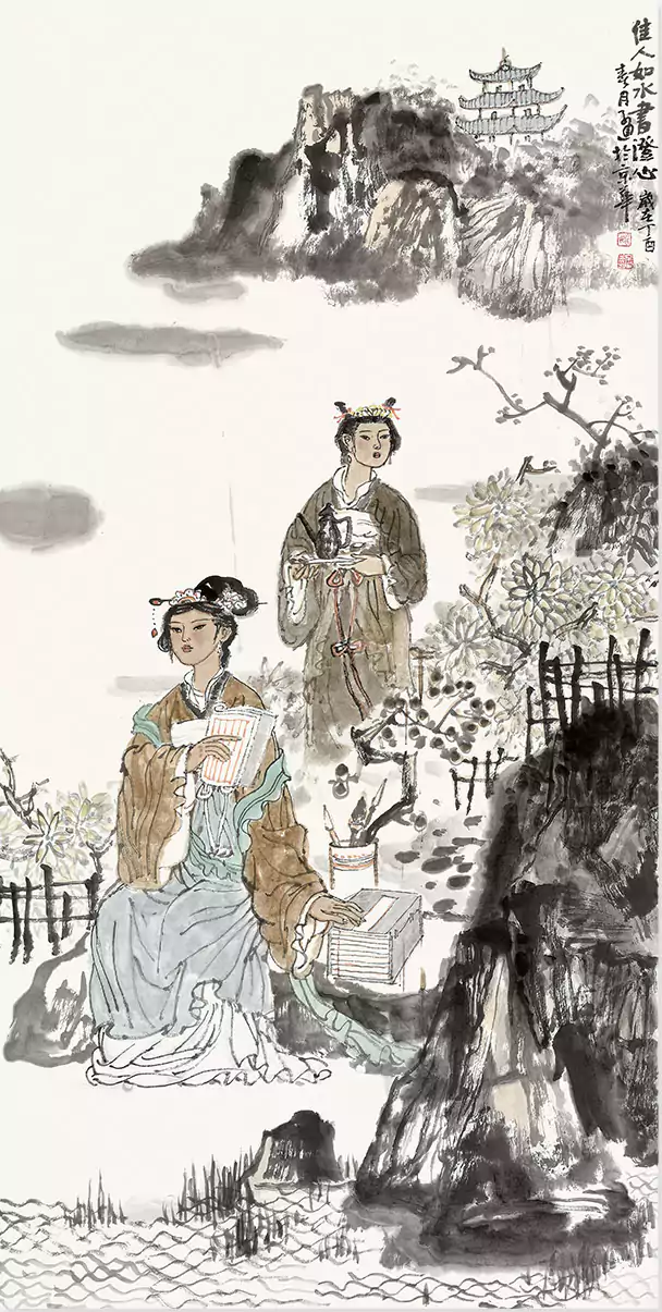 两个美女画 国画