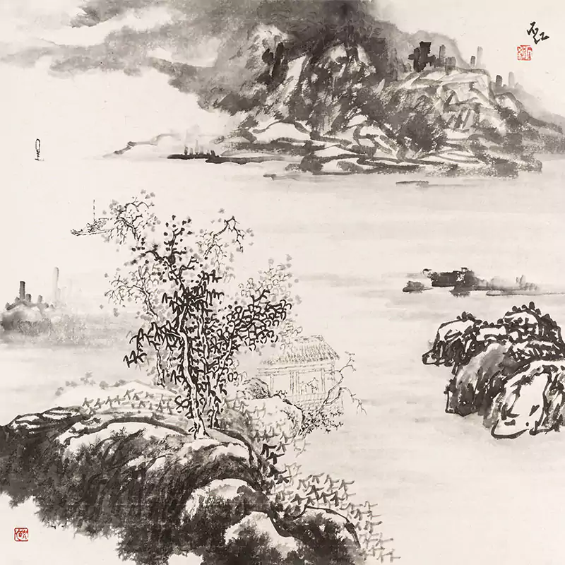 斗方山水一国画