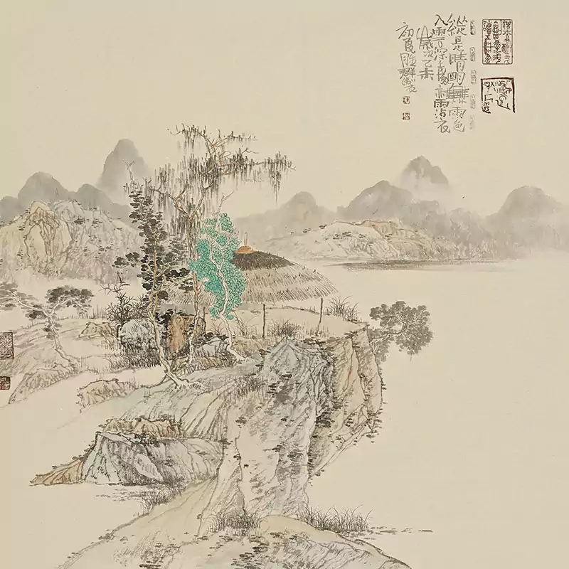 连胜群又一幅山水斗方 国画