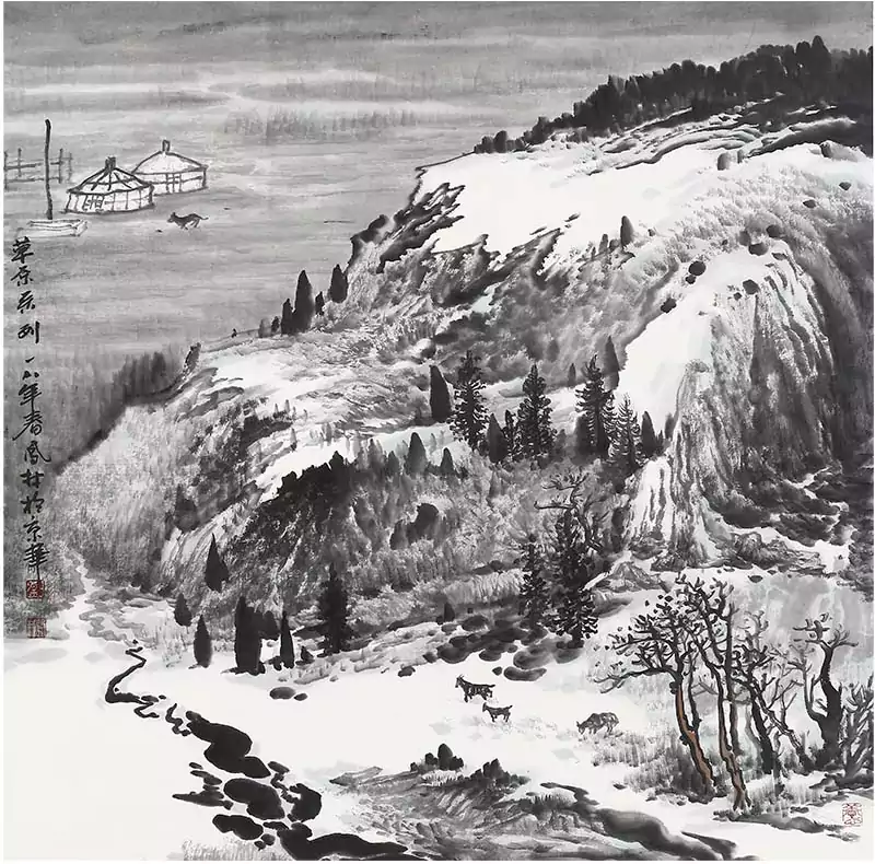 草原系列国画斗方
