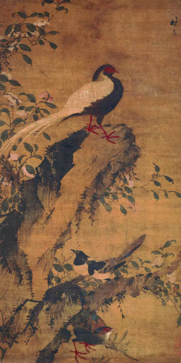 《山茶白羽》[明]林良
