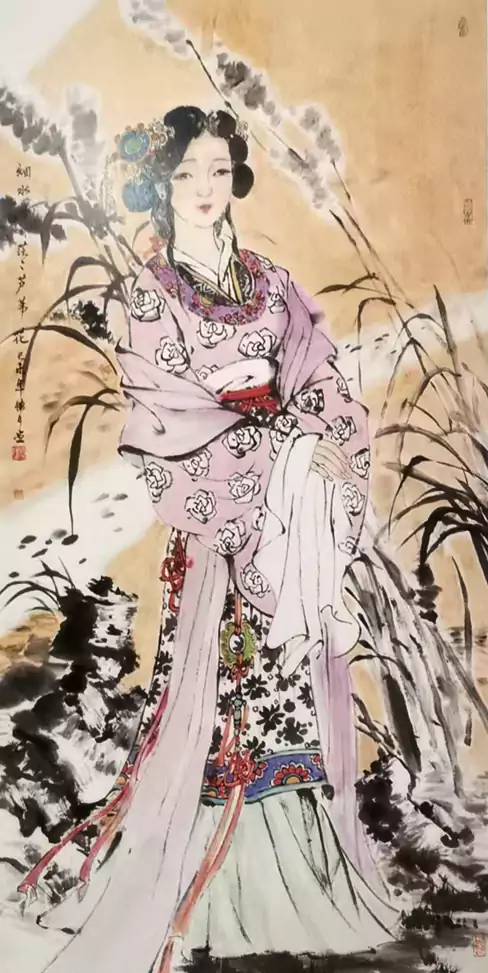 《芦汀闲立》《秋水伊人》《芦岸娉婷》
